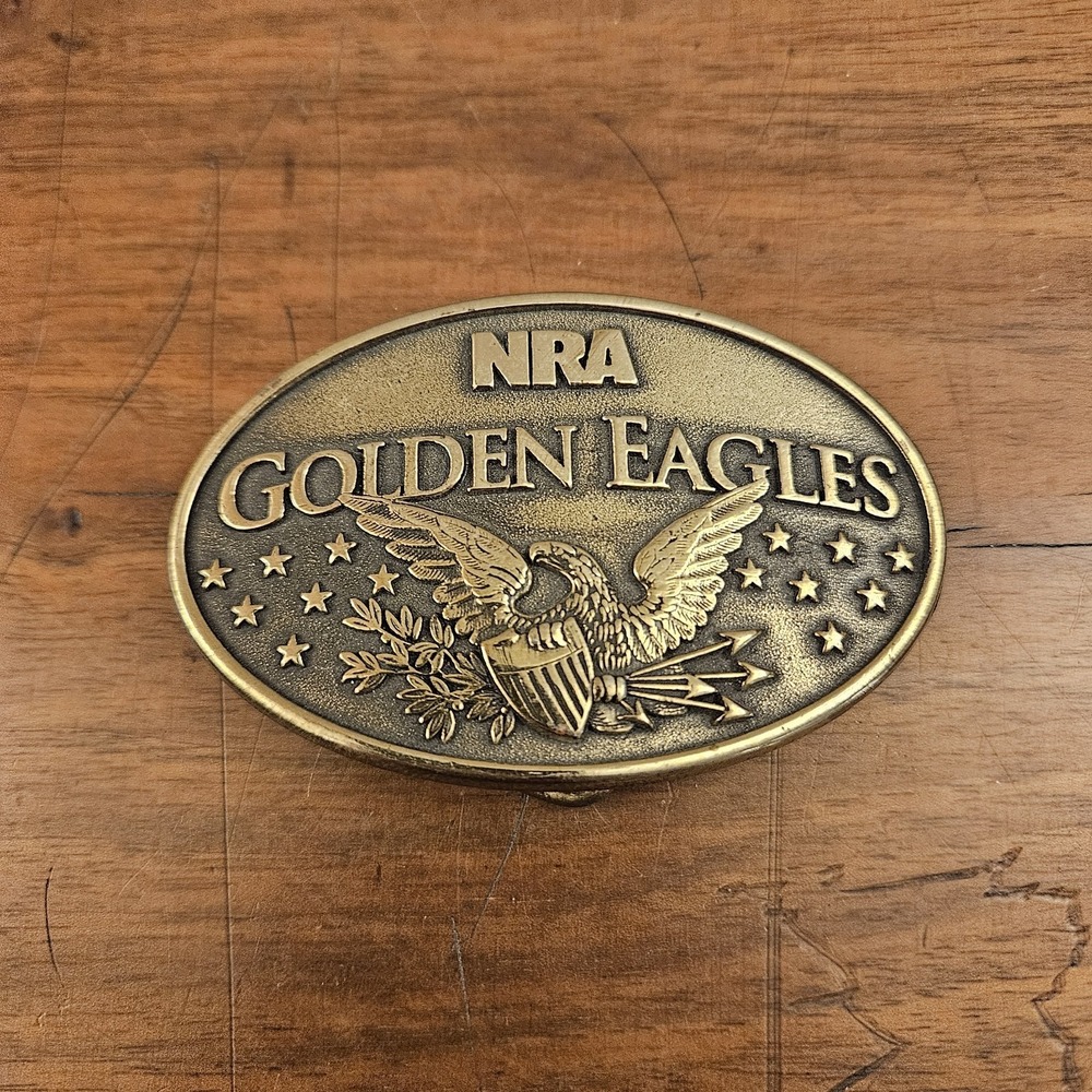 NRA Golden Eagles Brass Belt Buckle Made In USA Bronze Toned American